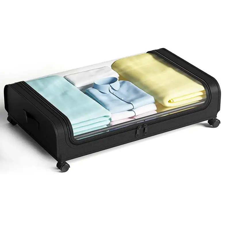 Rolling Under Bed Storage with 360° Wheels Detachable Metal Underbed Storage Containers with Clear Dustproof Lid Large Capacity Clothes Shoes Blanket Drawer Organizer Box