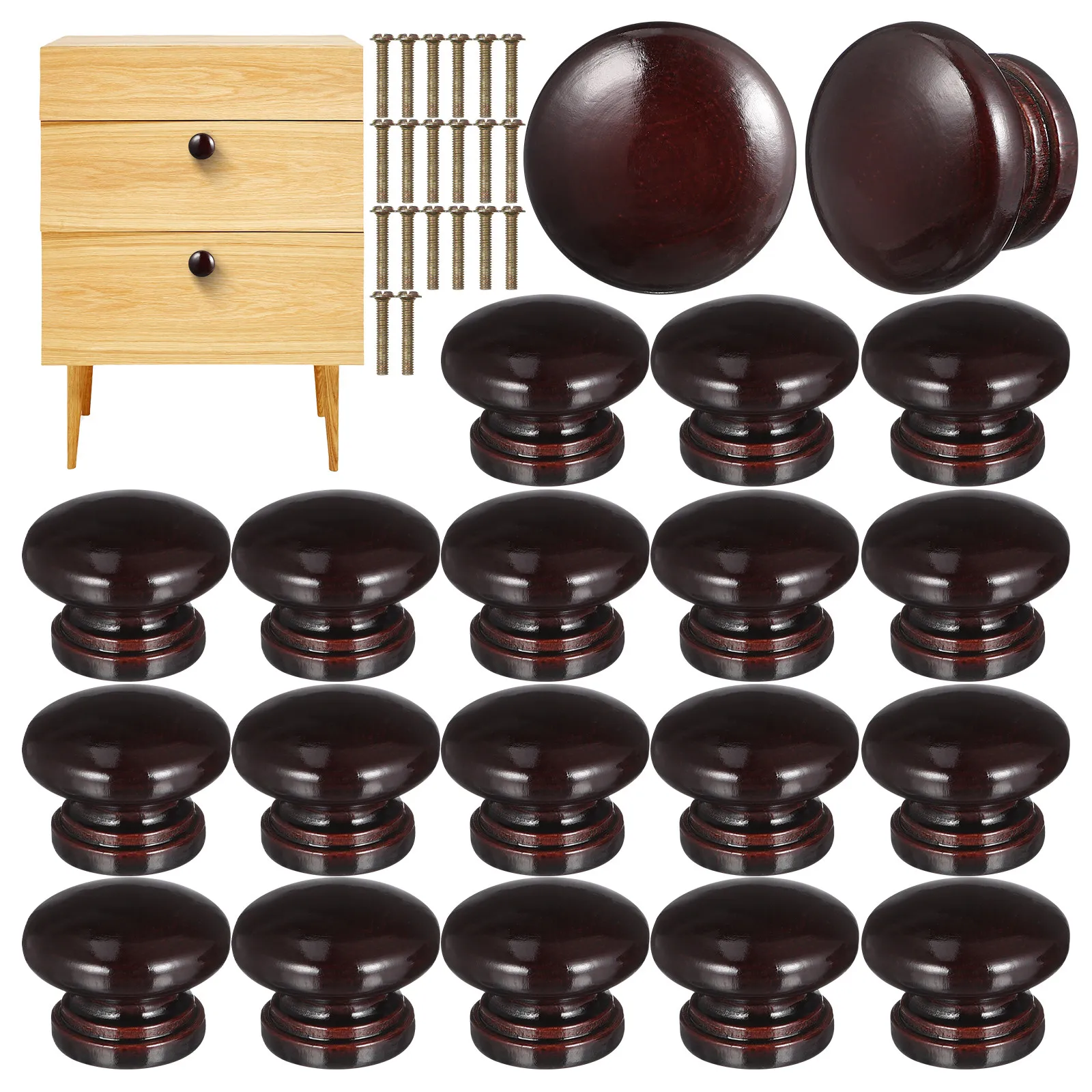 20Pcs Wood Drawer Knobs Polished for Cabinet Wardrobe Dresser Door Handles Furniture Pulls Wood Drawer Knobs