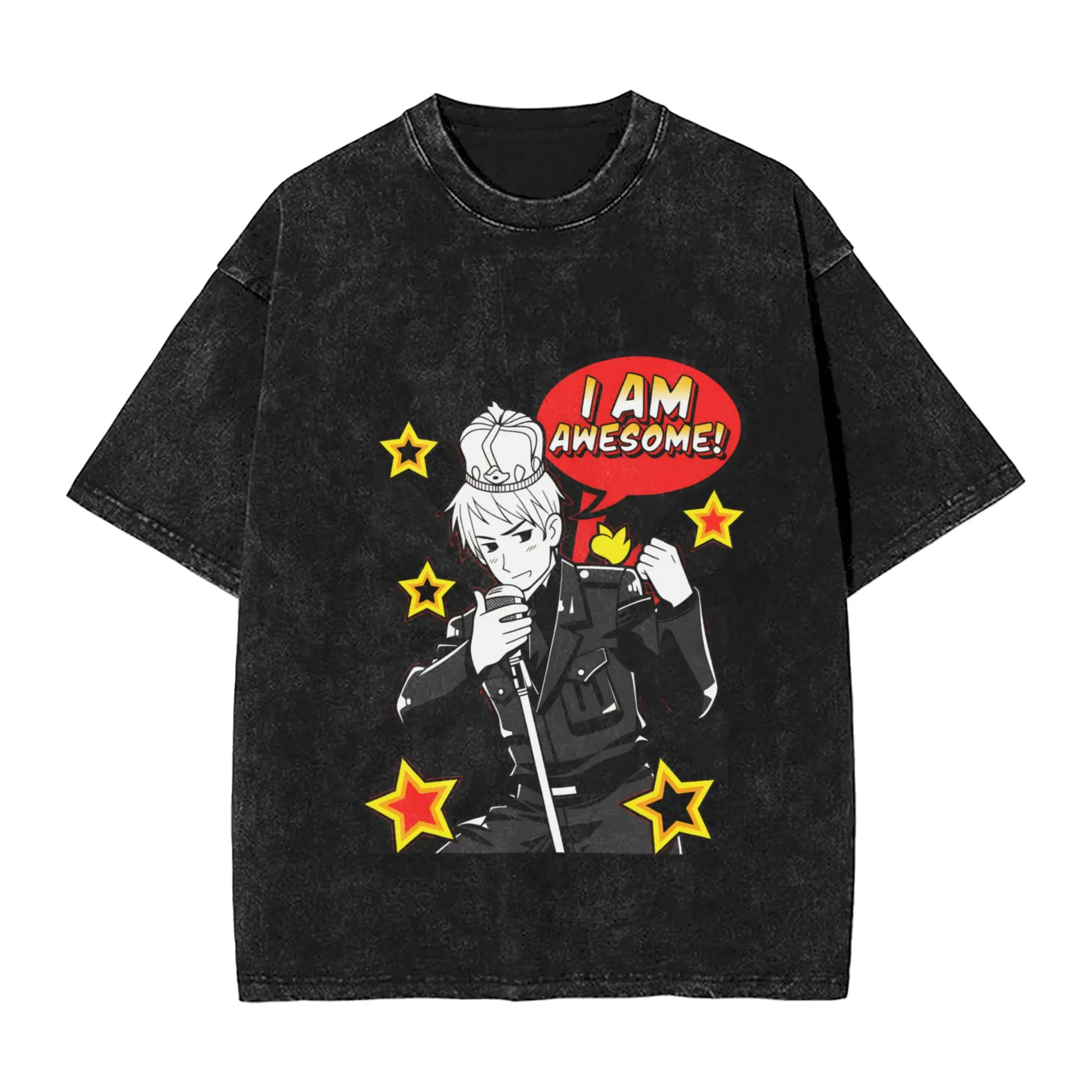 Hetalia Axis Power  Washed T-Shirt Mens  Street Style Casual T-Shirts Summer O-Neck Hip Hop Tee Shirt Print Plus Size Clothes