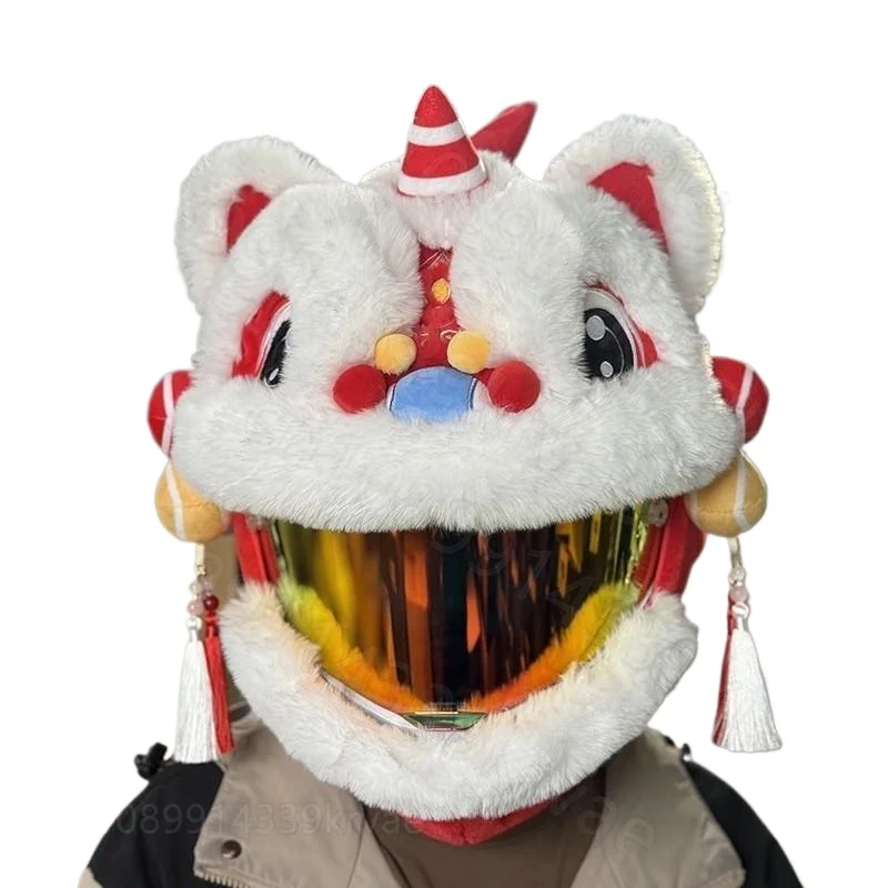 

Motorcycle helmet cover Chinese style lion dance locomotive helmet set accessories warm cold personalized full helmet cover
