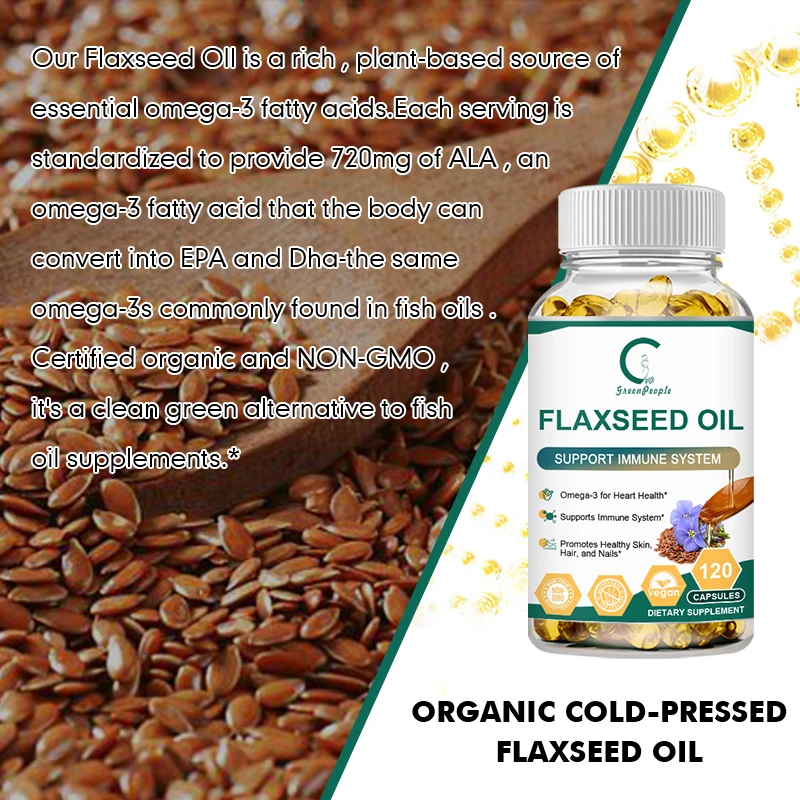 GPGP GreenPeople Flaxseed Oil Capsules with Omega 3 for Nail Heart Health Blood Circulation Skin Beauty Hormone Balance Softgels