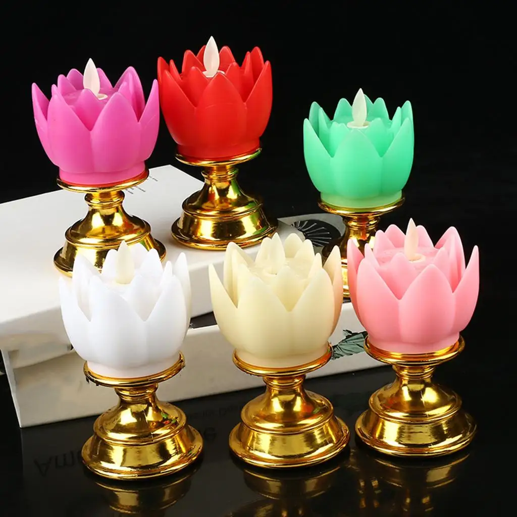 Exquisite Lotus Lamp Battery LED Holy Buddha Light for Desktop Temple Decoration