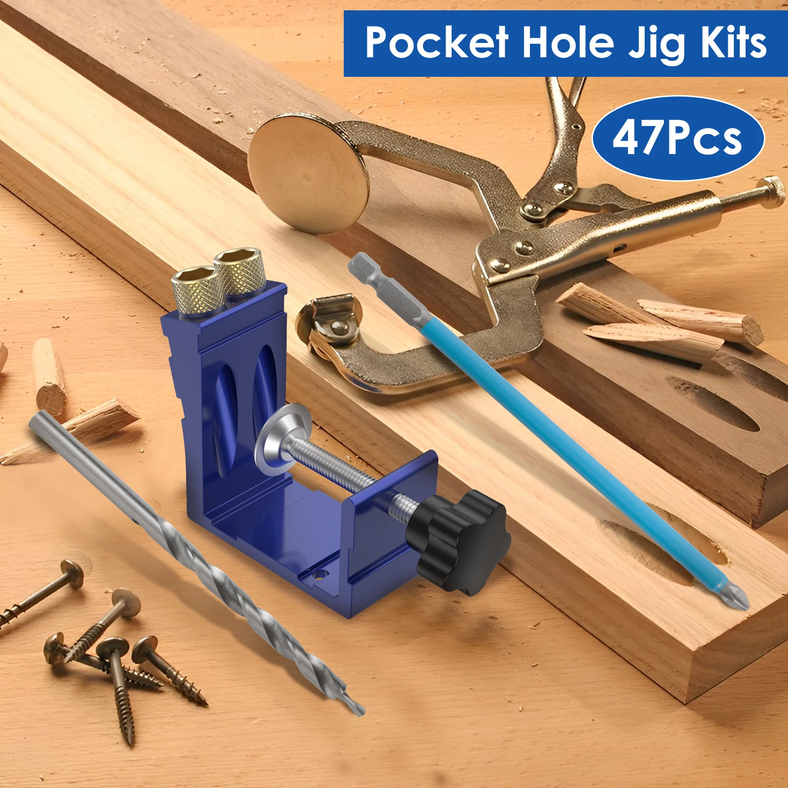 47pcs Oblique Hole Locator Woodworking Positioner Drill Bits Pocket Hole Jig Kit 15 Degree Angle Drill Guide Set Carpentry Tools