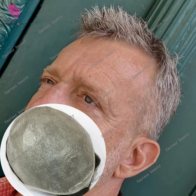 

Парик Черный Серый # 565 1B80 человеческие волосы для мужчин, натуральные невидимые волосы, 0,02 мм, ультратонкая кожа, мужская система замены протезов