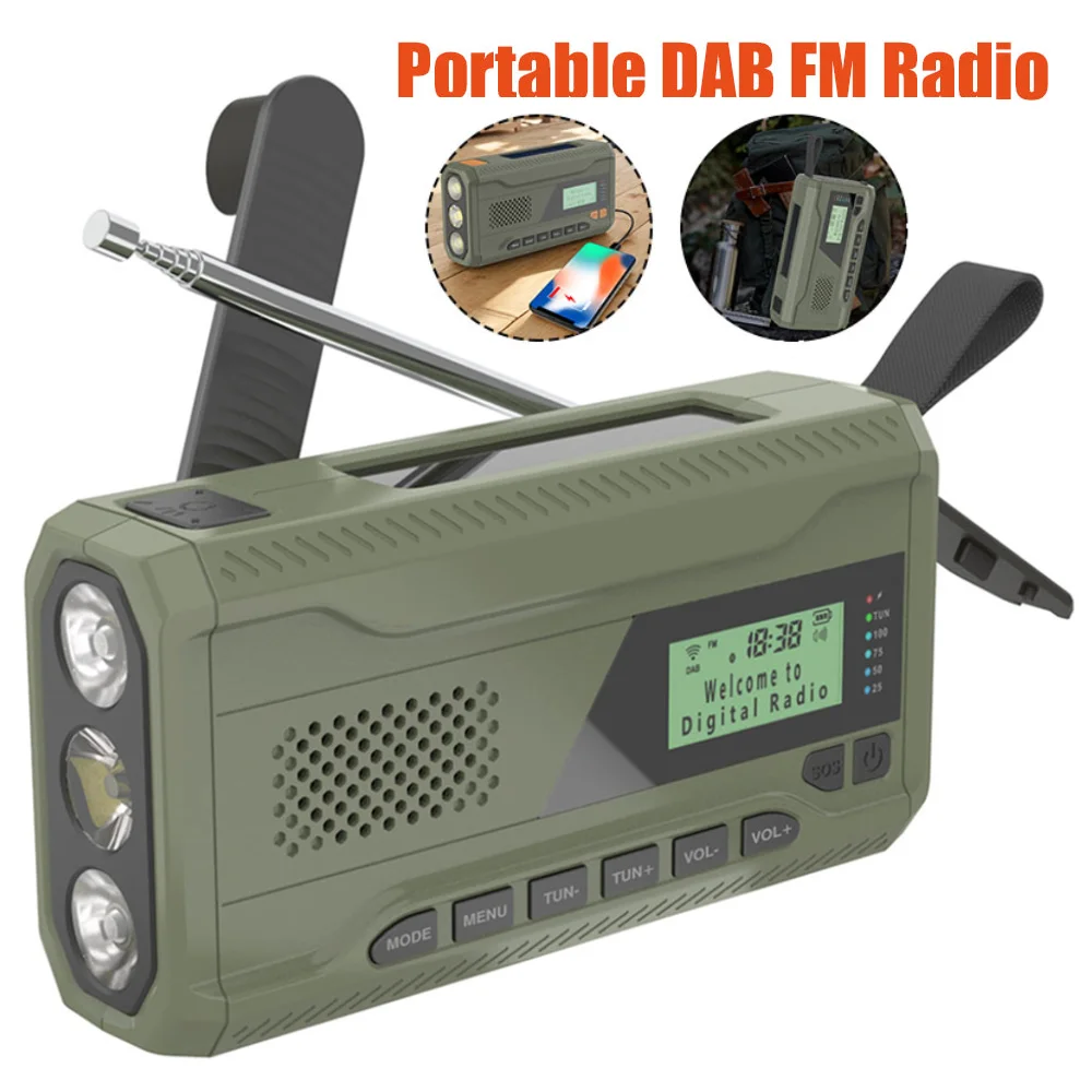 Portable DAB FM Radio with Flashlight BT Speaker Emergency Radio Rechargeable Solar Radio for Emergency Camping Storm Survival