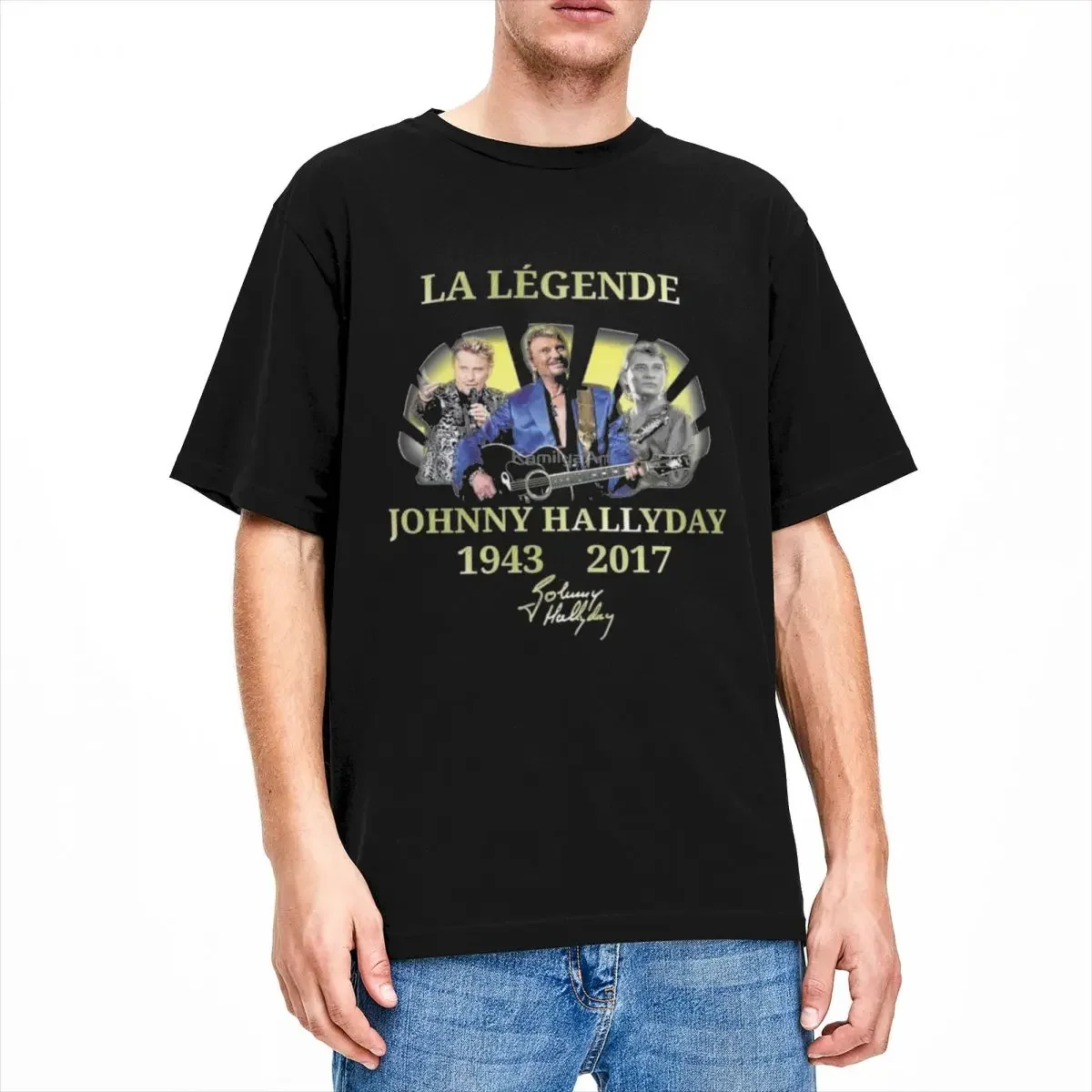 Humorous Johnny Hallyday T-Shirts Men Women's Crew Neck Pure Cotton Pop Music Rock Short Sleeve Tees Plus Size Tops