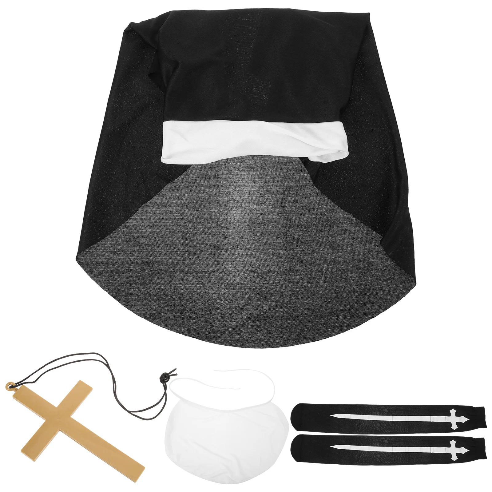 

1 комплект, костюм монахини для косплея, наряд на Хэллоуин, шляпа монахини, воротник, крест, кулон, ожерелье, гольфы выше колена, носки выше колена