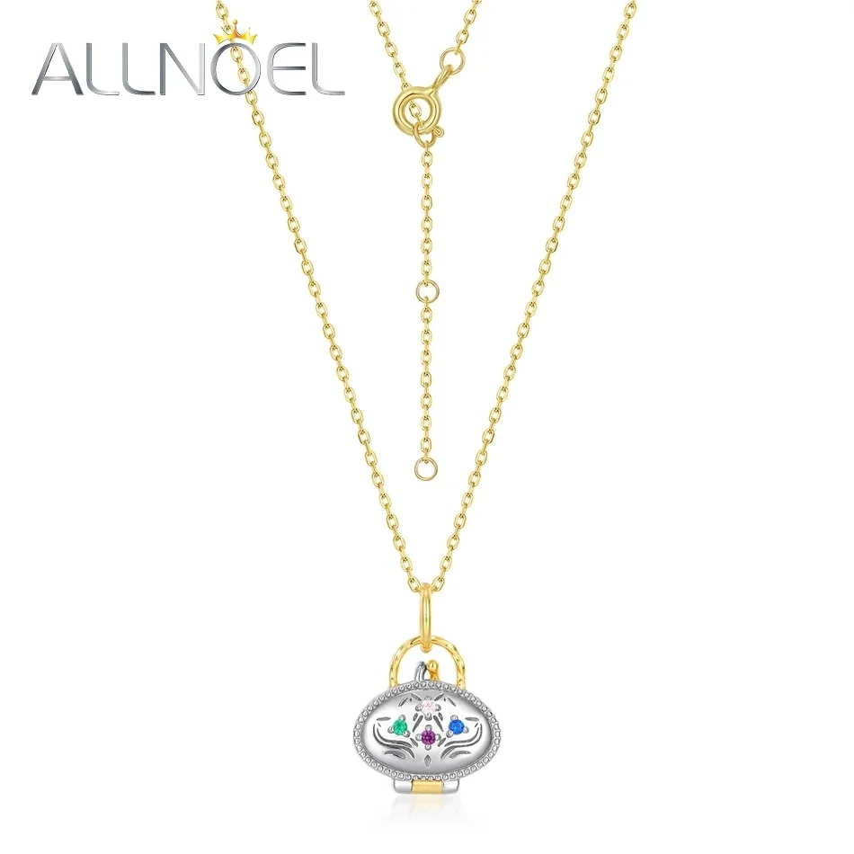 

ALLNOEL Vintage Handbag Charm Pendant 925 Sterling Sliver Necklace for Women Colorful CZ Relief Gold Plated Gifts Fine Jewelry