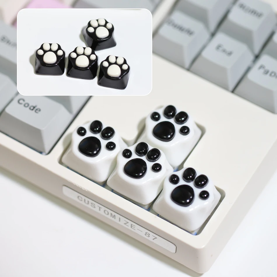 4Pcs New Hot Sale Black/White Cute Cat Claw Resin Keycaps Personalized Handmade DIY Arrow Keys for MX Mechanical Keyboard