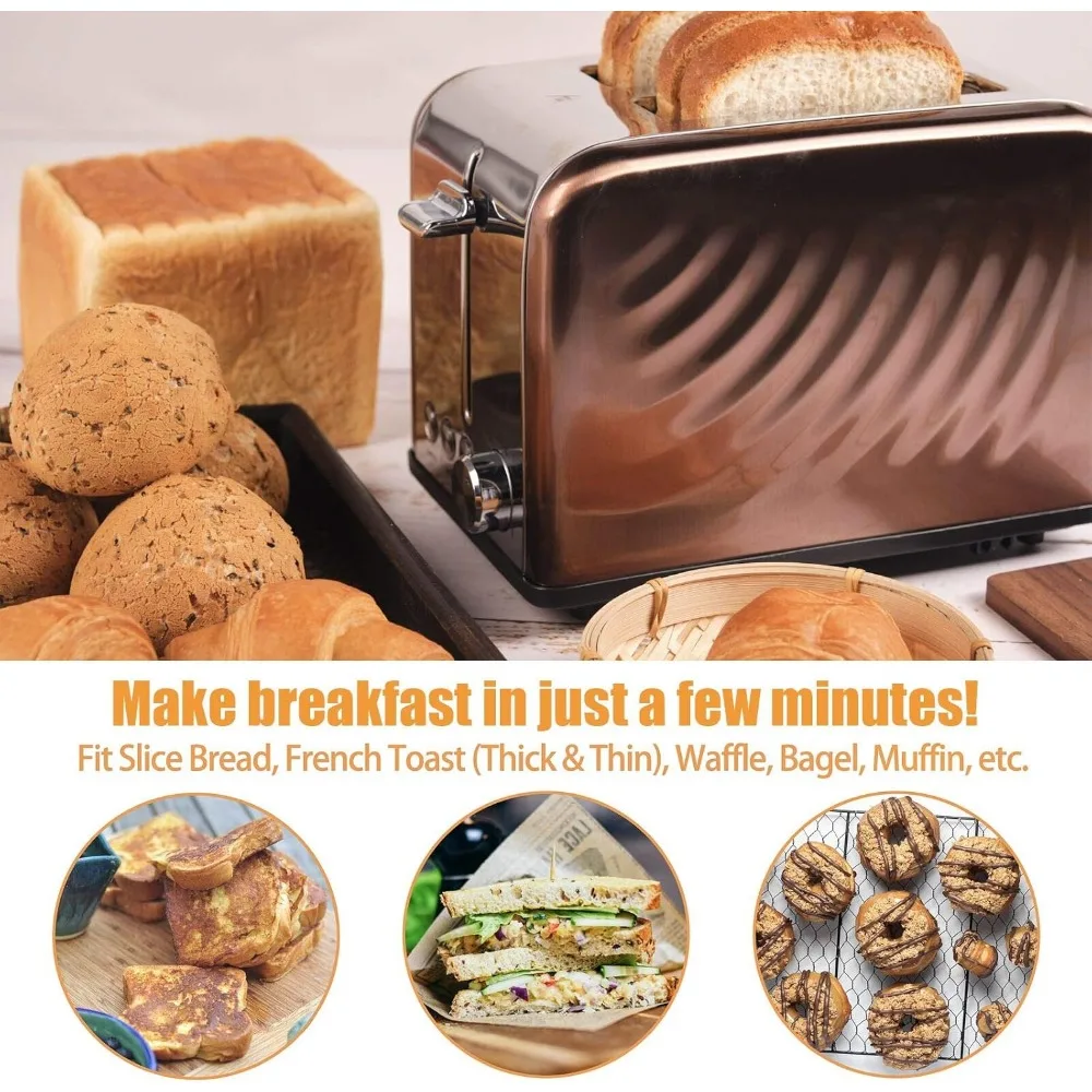 

Toaster 2 Slice, Retro Cream White Stainless Steel Toaster with Defrost Bagel Cancel Function & 6 Shade Settings (Rose Gold)