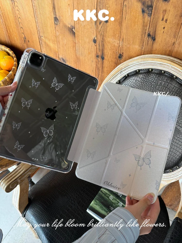 Purple butterfly pen slot INS Korea for Samsung Galaxy Tab A8/A9/A11+FE LITE PLUS/S6 Lite/S7/8/9/10+ FE Tri-fold Stand Cover ﻿