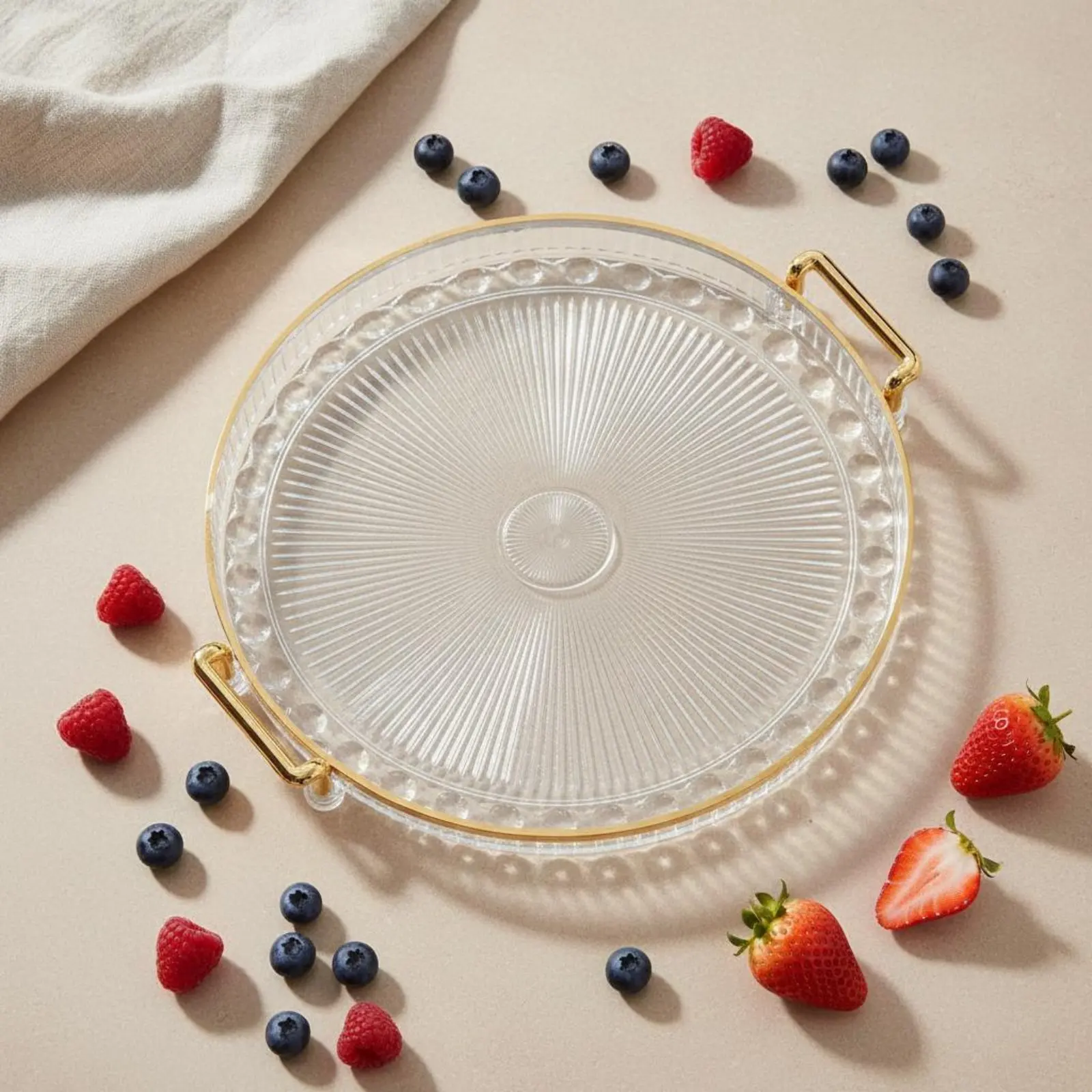 Coffee Table Centerpiece Tray Bright Luxury Fluted Plastic Serving Platter Home Decor Long-Lasting Household Storage Non-Slip