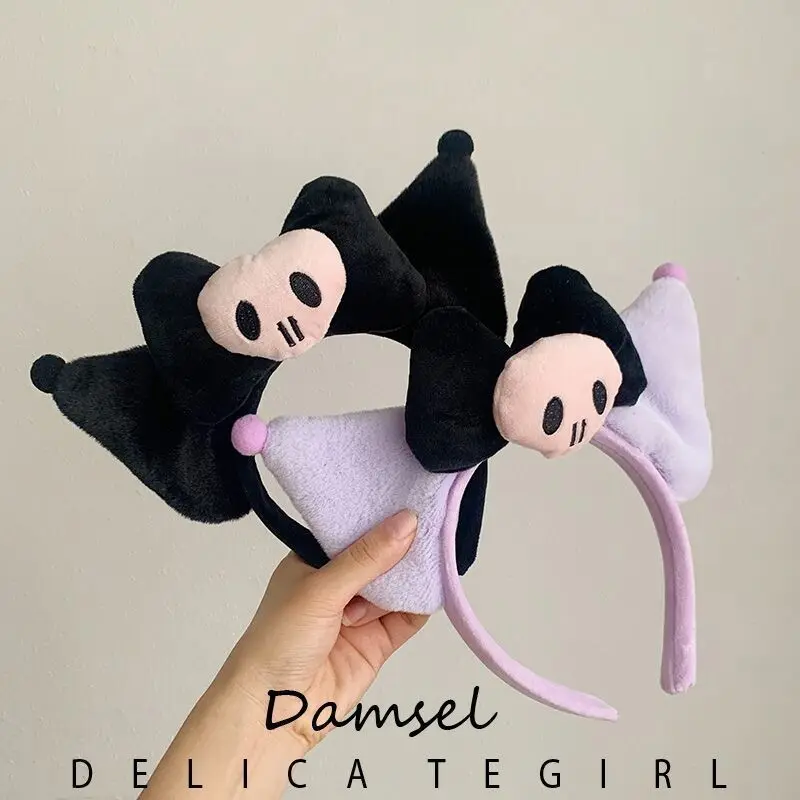 할로윈 Kuromi 머리띠 여성용 소름 끼치는 해골 디자인 페이스 워시 메이크업 파티 액세서리 선물을위한 푹신한 스파 머리띠