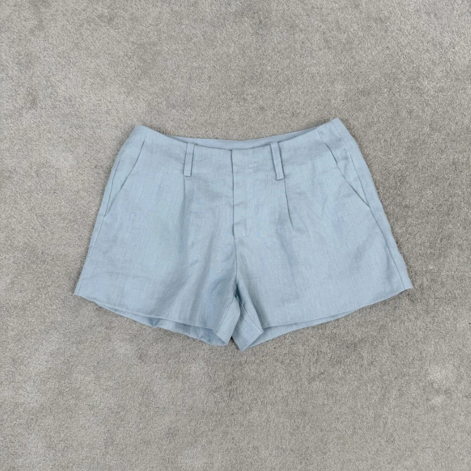 2026 High-Waisted Pleated Linen Blend Shorts – Breathable Summer Tailored Hot Pants with Pockets in White, Blue, Khaki & Pink