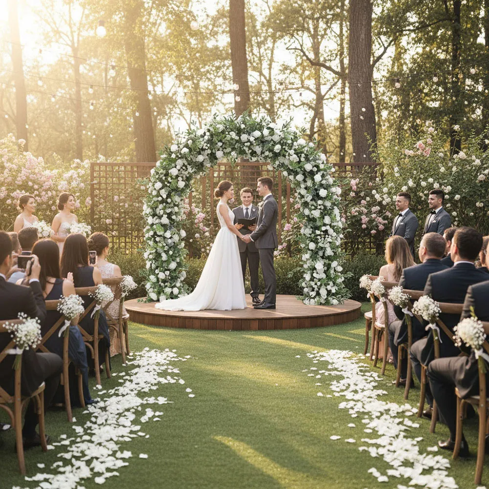 

Luxury Wedding Arch Backdrop With High Quality Artificial Flowers Portable Adjustable Custom Size Metal Stand