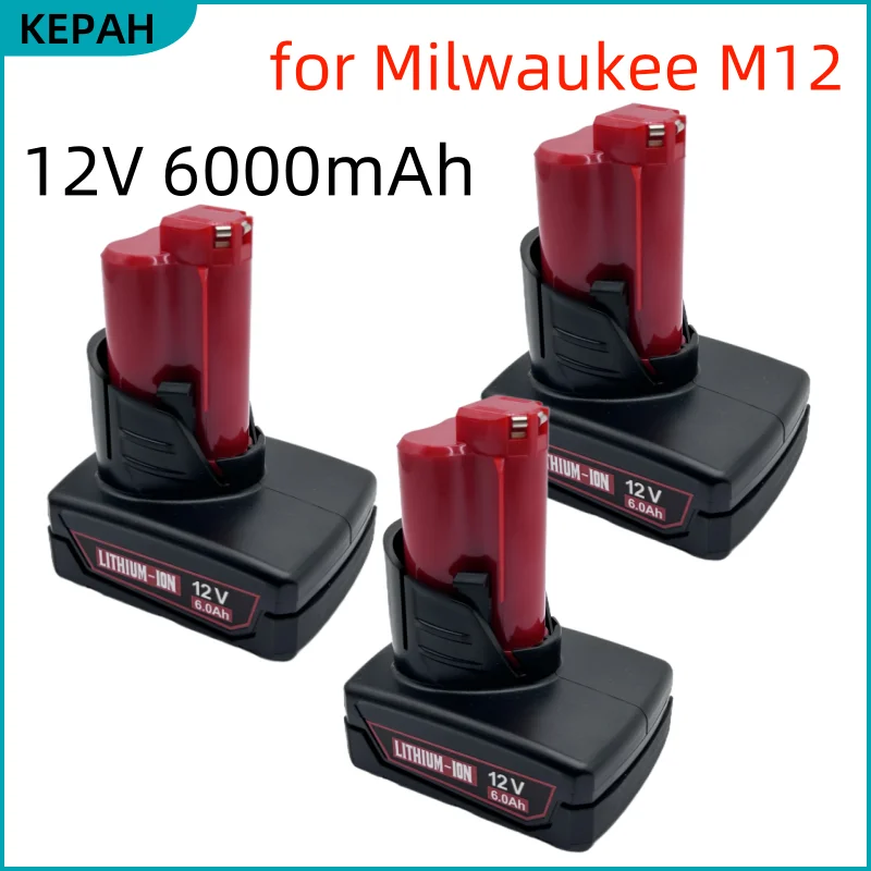 For Milwaukee M12 Battery 12V 6.0Ah Rechargeable Battery 48-11-2402 48-11-2411 9000mAh Power Tool Re
