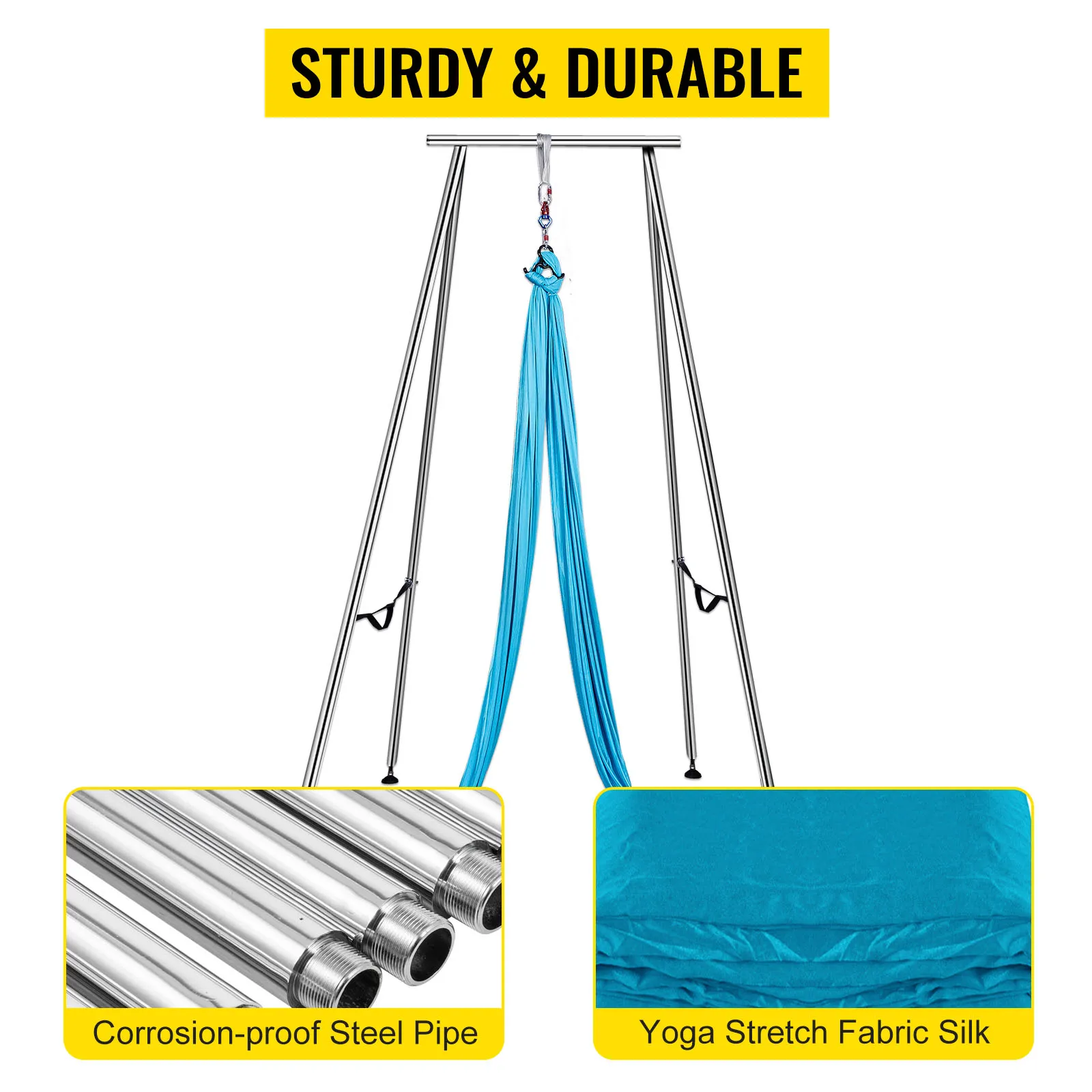 VEVOR Aerial Yoga Swing Stand 551 lbs Load Bearing Portable Steel Frame with 20 / 40 ft Stretch Fabric for Indoor & Outdoor