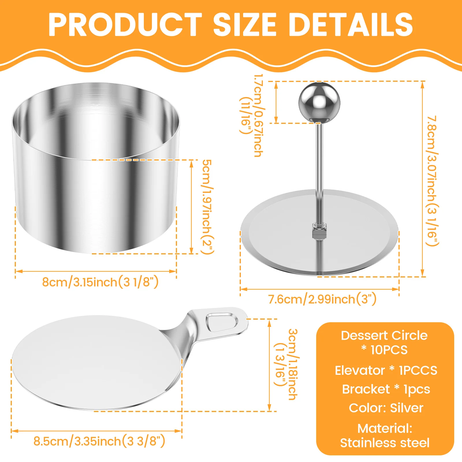 10/12Pcs Stainless Steel Cake Rings Set 8cm Round Mousse Mould Easy Release Cake Rings DIY Homemade Desserts Bakery Utensils
