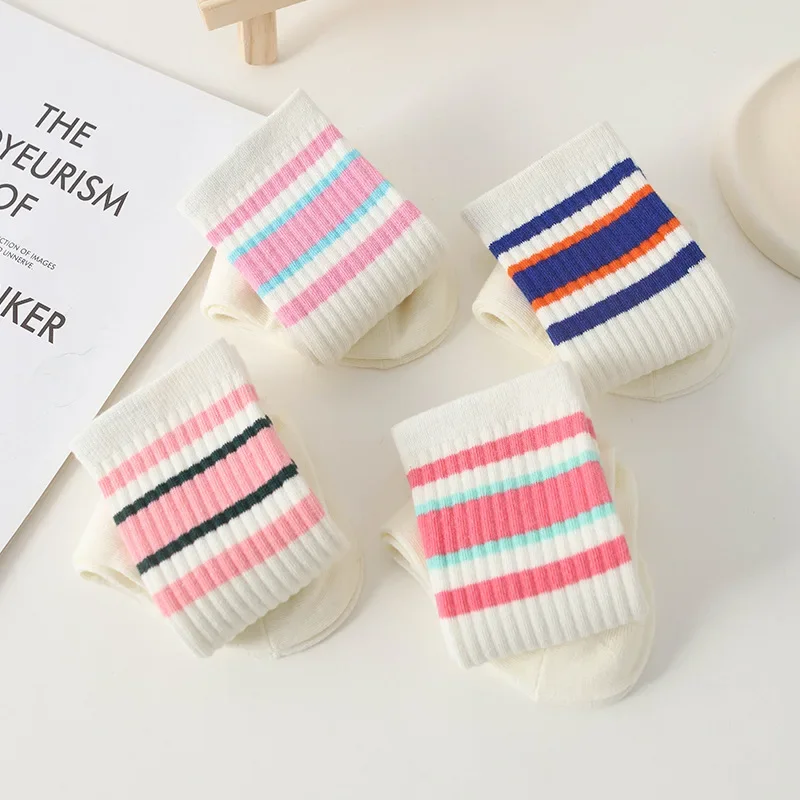 New Color Blocking Striped Cotton Sports Socks Men Women Fitness Running Cycling Basketball Socks Student Couple Casual Socks