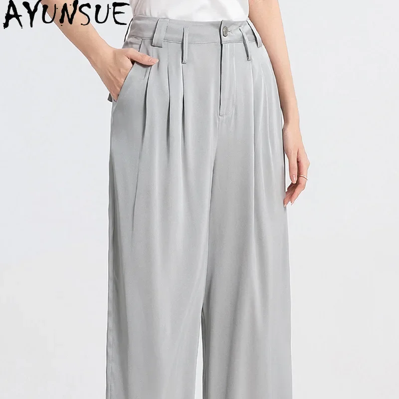 AYUNSUE 95% Mulberry Silk Women Pants Summer 2024 Korean Fashion Trousers Womens Wide Leg Baggy Pants Womans Clothing Pantalone