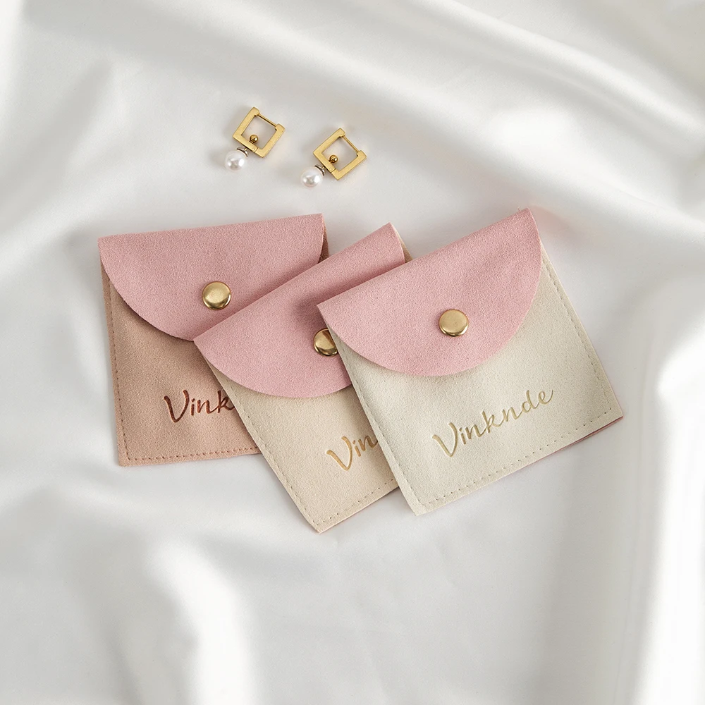 50pcs Custom Logo Microfiber Jewelry Pouch Gift Snap Bag for Earring Keychain Oil Storage Favor Sack for Valentines Thanksgiving