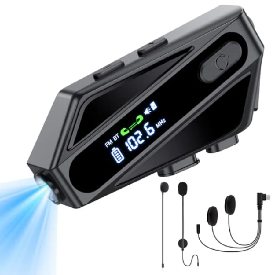 

Motorcycle Helmet tooth Headset, C6 Helmet Speakers with 2 Type Mics, Intercom/Hands-Free Call/Music/Waterproof/Noise Cancellat