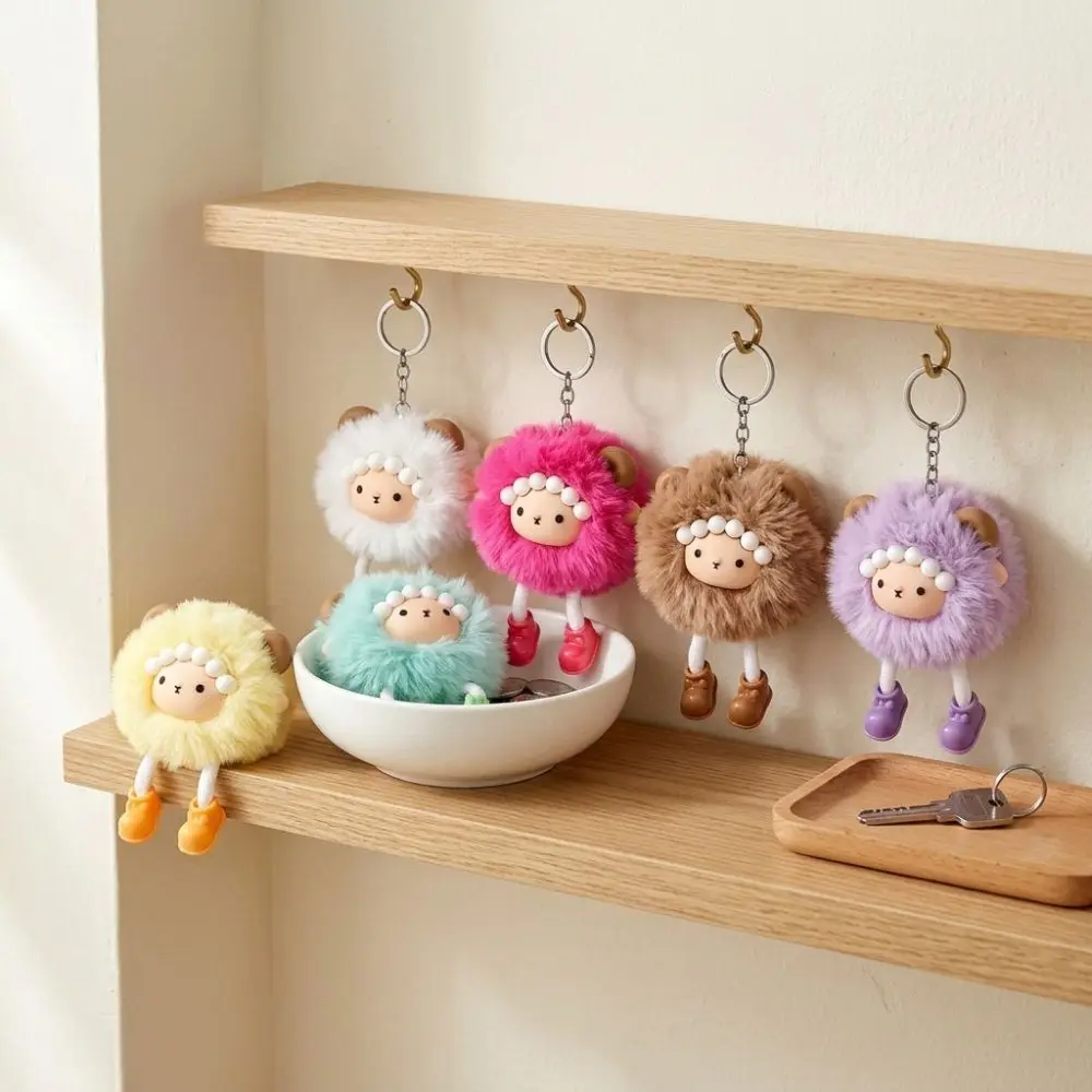 Soft Touch Cute Plush Lamb Keychain Kawaii Colorful Fluffy Sheep Bag Charm Zodiac Sheep Handmade Sheep Figure Ball Pendant