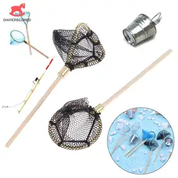 1Set 1:12 Dollhouse Miniature Fishing Net Rod Small Iron Bucket Model Garden Living Scene Decor Doll House Accessories