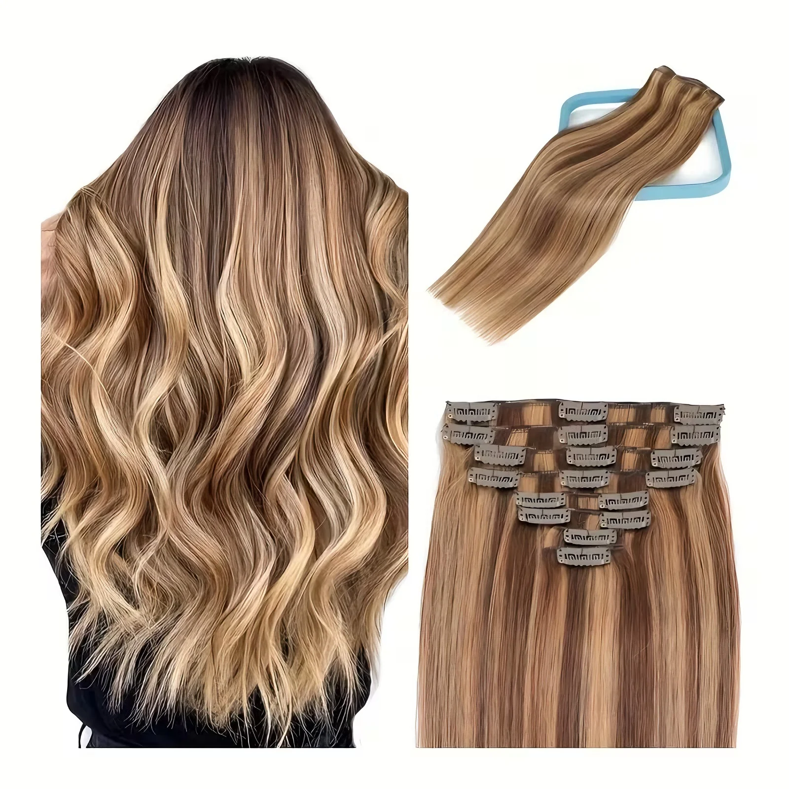 

4/27 прямые заколки для наращивания волос, 8 шт./компл., 100 г, заколка для волос с двойным открытием, стильные наращивание волос, коричневый, глянцевый