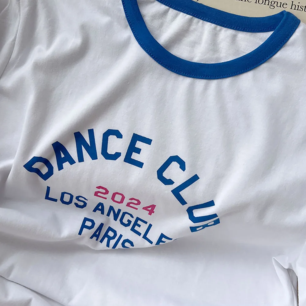 روان 5C723 التباين اللون رسالة الجرافيك طباعة المرأة تي شيرت الصيف قصيرة الأكمام سيدة البلوز الكلاسيكية عادية خمر فام #4