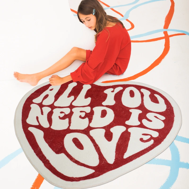 

VIKAMA Retro American Love Carpet Home Living Room Ins Style Romantic Decoration Floor Mat Home Decoration