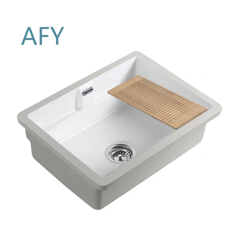 Ceramic Laundry Basin with Rubbing Board for Balcony Undercounter Embedded Deepened Face Wash Sink for Household Use