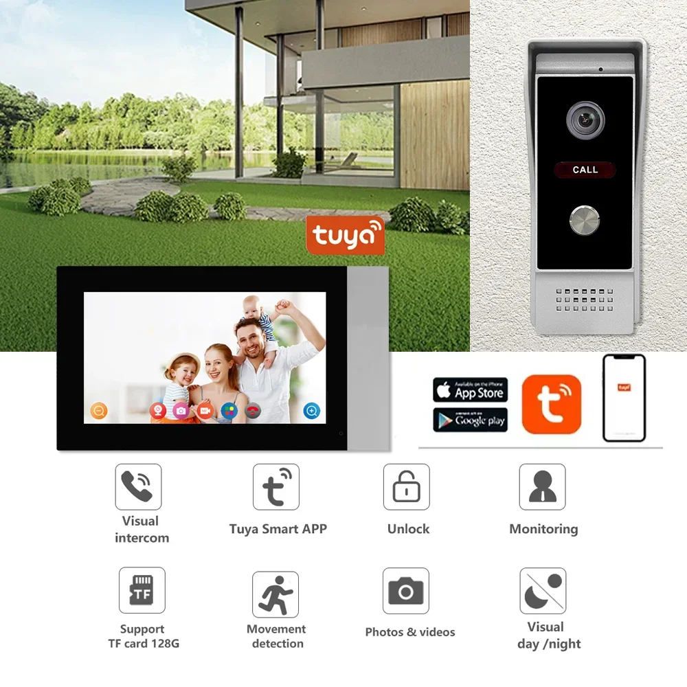 Tuya Villa Gate In Wall 2 Way Talking Wired Doorbell Camera Intercom System Steel Doorbell Button 4 Wire Video Door Phones