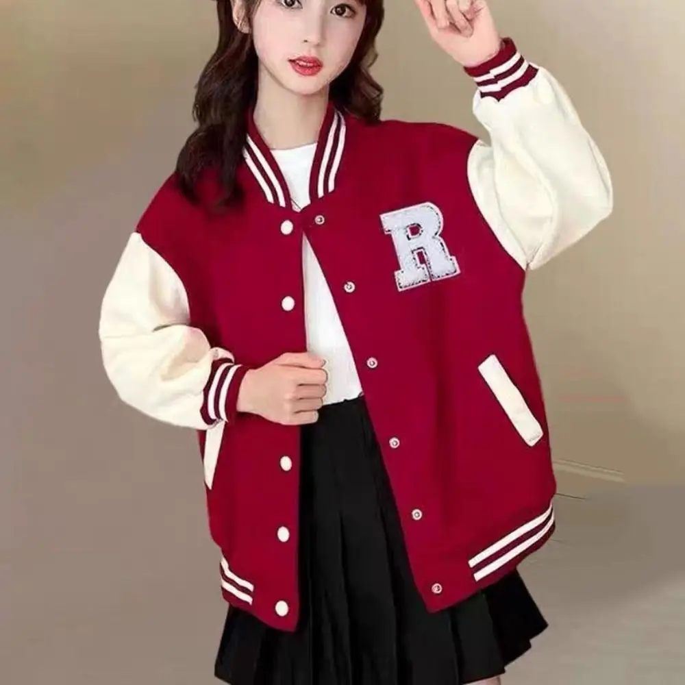 Comfortable Long Sleeve Children Baseball Uniform Loose Retro Girls Y2K Coat Clothing Teens Spring Autumn Jacket Party