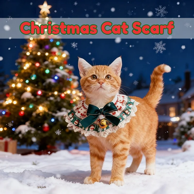 

New Adjustable Christmas Dog Bandanas Soft Breathable Pet Scarf Reversible Design Lace Trim Cute Pet Accessories for Cats Dogs