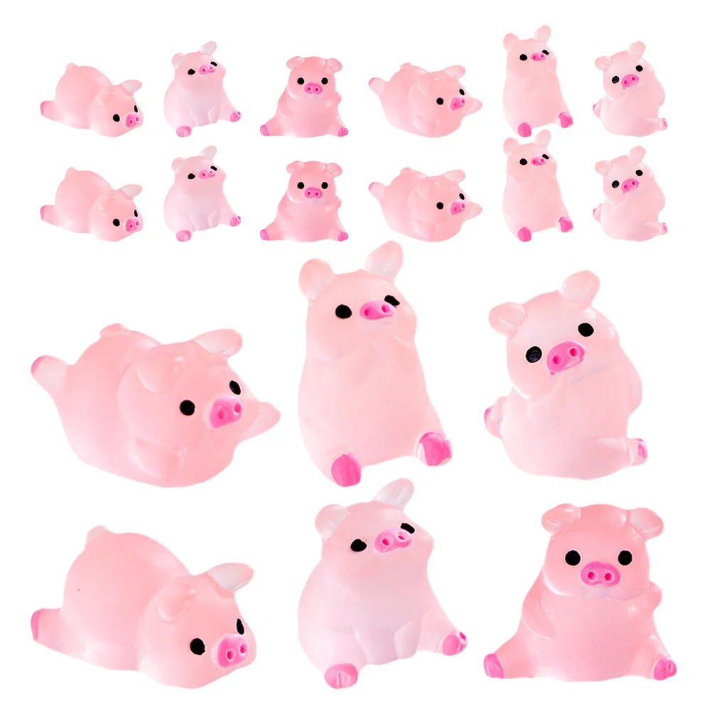 

24Pcs Mini Resin Pig Glow in The Dark Night Light Decoration Luminous Small Animal for Garden Landscape Aquarium Craft Display