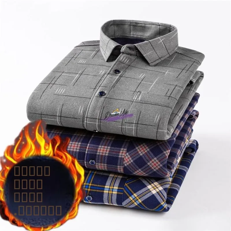 

Thiened Fce Warmth Double-sided Velvet Loose Casual Men's Long Sve Cotton irt Autumn Winter Double-sided Fce i...