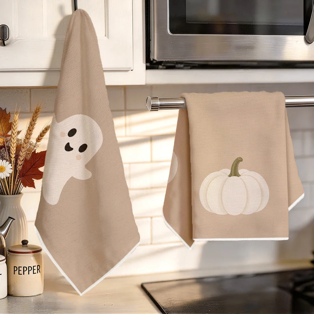 2pcs Set Kitchen Towels Halloween Ghosts And PumpkinsHand Towels Christmas Decorations For Home Noel Dish Towels Gifts