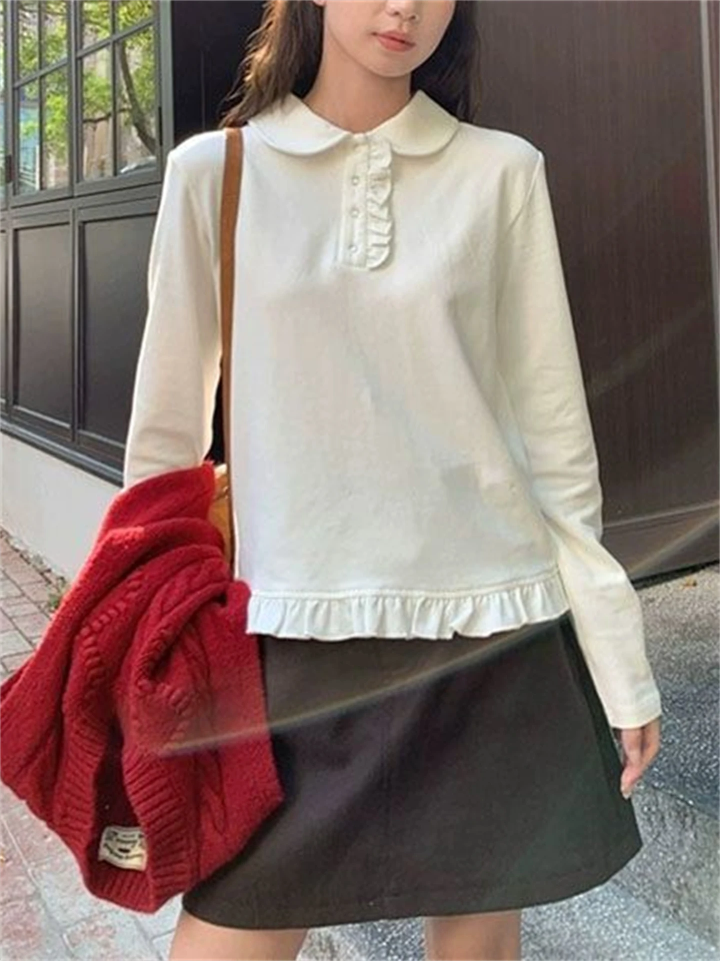 Cseta de manga larga retro con cuello de muñeca y borde de ma para mujer, suéter base cálido de terciopelo hoado par...