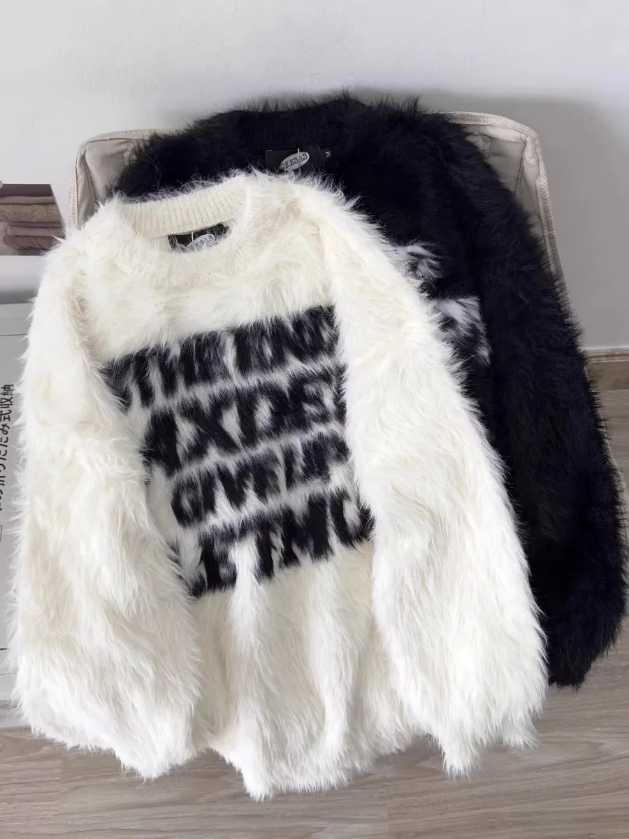 

Модный вязаный свитер унисекс в стиле casual для осени и зимы, свободный крой, с надписью, для мужчин и женщин