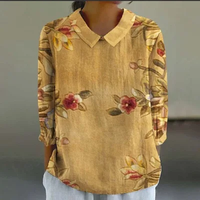 2024 Women's summer Amazon new loose casual graffiti print cute sleeve shirt retro doll collar temperament shirt shirts woman