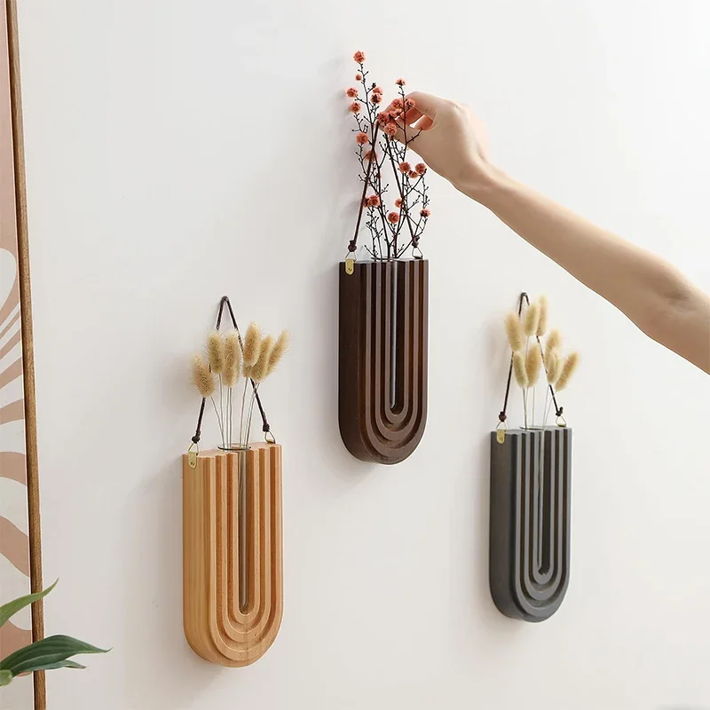 Florero de madera Simple montado en la pared, macetas colgantes, contenedor de plantas hidropónicas, estante para sala de estar,