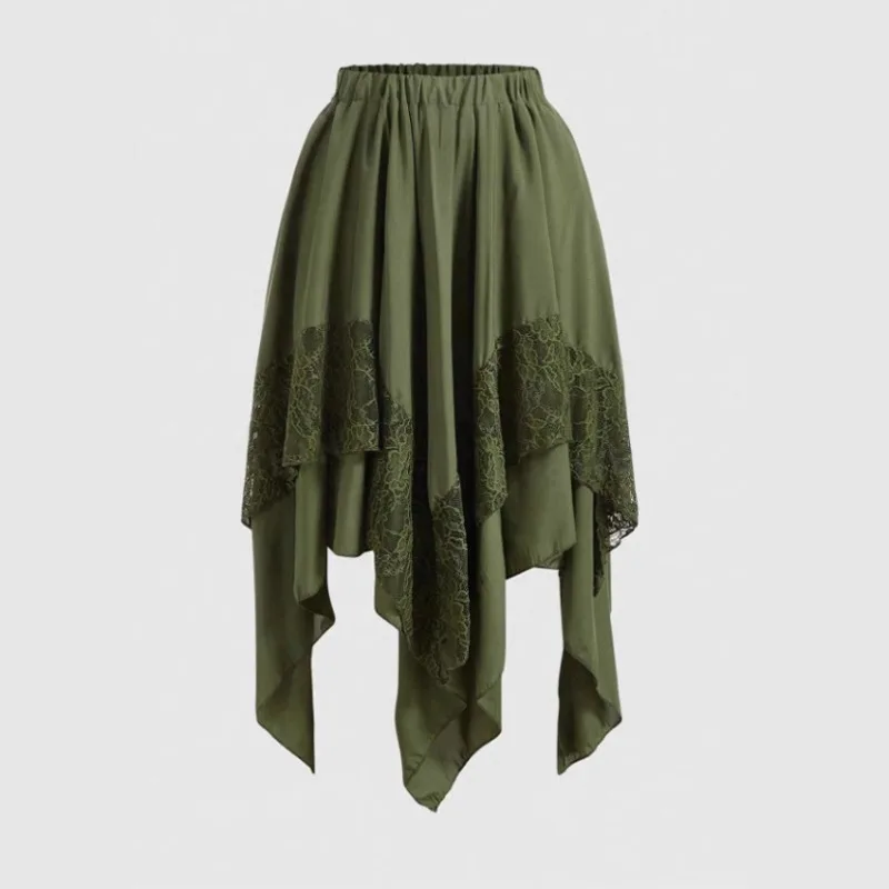 Damskie spódnice koronkowe w stylu gotyckim punkowym Y2K streetwear steampunk z kontrastową koronką, nieregularne, renesansowe, cosplay, nowa kolekcja vintage 2025