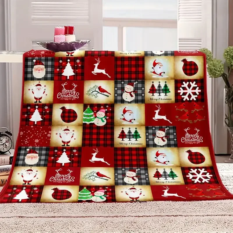 VIKAMA Christmas Throw Blanket Plaid Santa Snowman Reindeer Cardinal Soft Plush Fleece Couch Sofa Blanket Cozy Holiday Decor