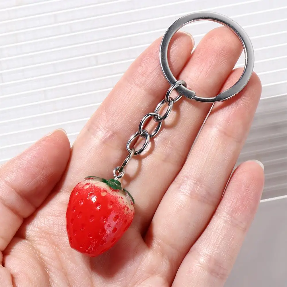 Simulation Fruit Strawberry Keychain Handmade Resin Strawberry Simulation Fruit Keychains Cute Creative