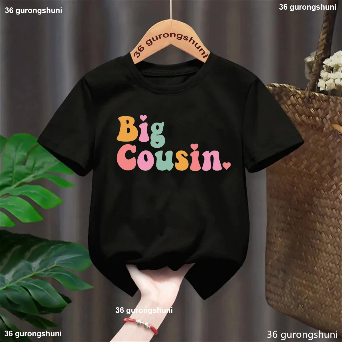 

2026 Hot Sale Big Cousin Letter Printed T Shirt Girls Kawaii Kids Clothes Pregnancy Announcement Shirt Solid Summer T-Shirt