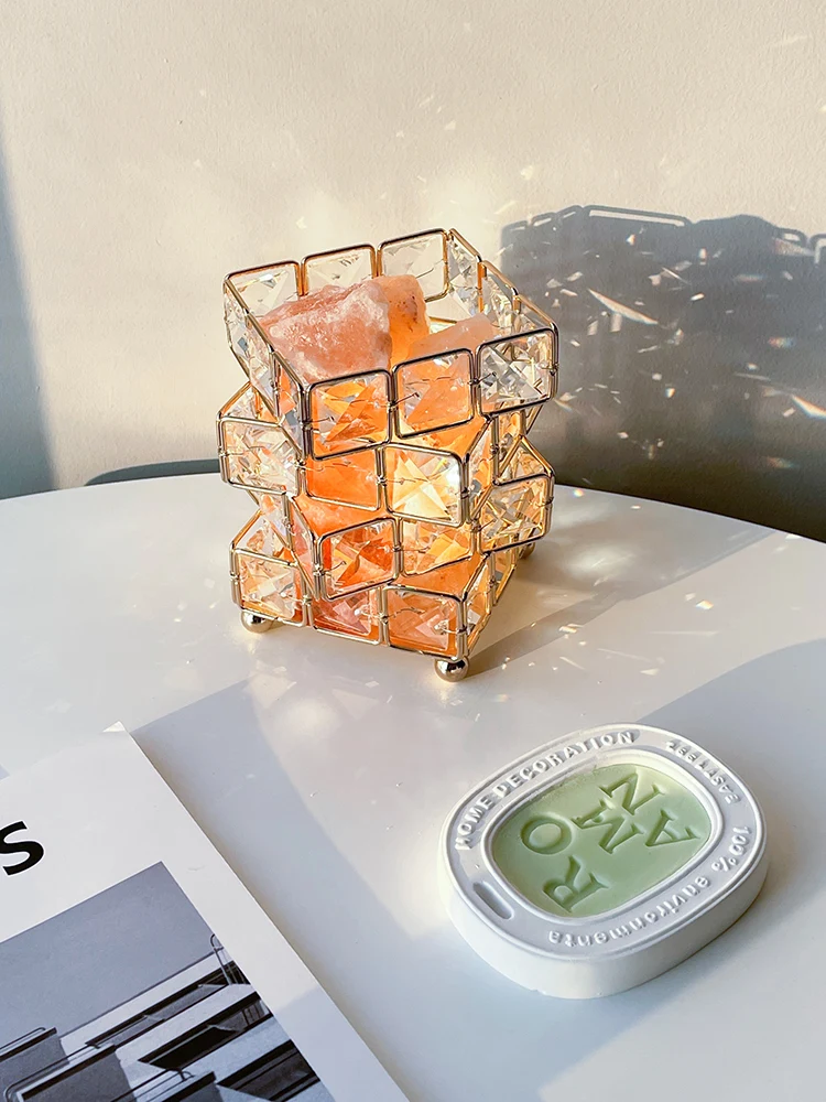 

Rubik's cube crystal high-end sense ambient lamp creative light luxury night light bedroom salt lamp INS decorative table lamp