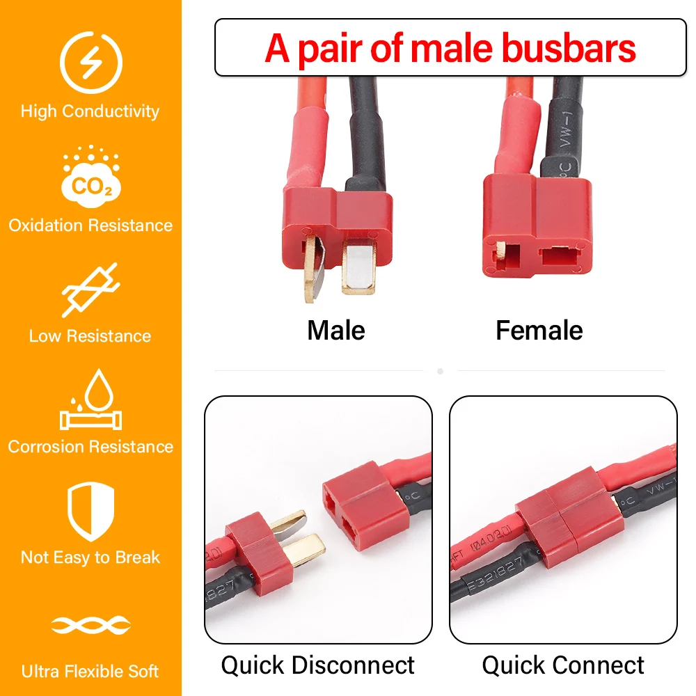 14AWG 5cm Male & Female T-Shaped Plug, Model Airplane Plug Battery Management Electrically Adjustable Electric Vehicle Plug