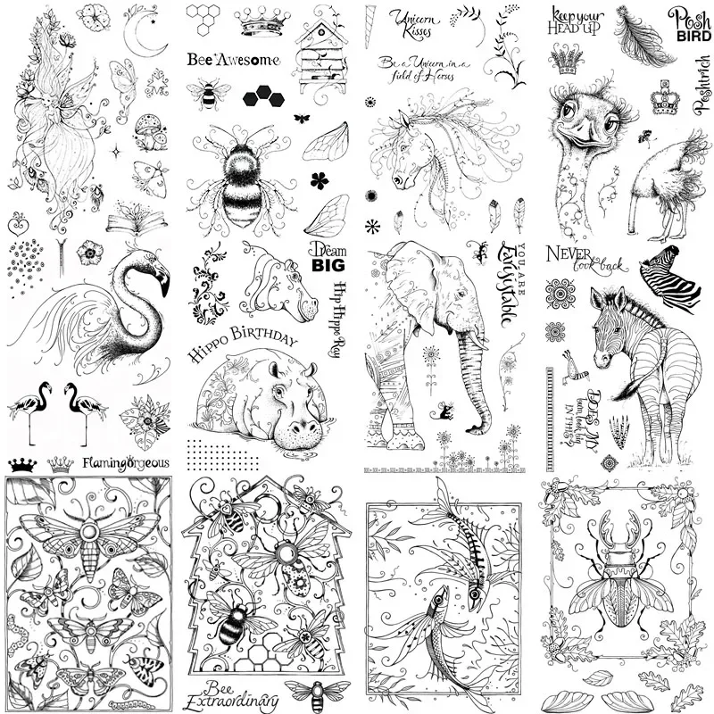 Nilpferd Strauß Zebra Fee Tiere Transparenter Stempel Gummi Klarer Stempel Siegel Scrapbook Fotoalbum Dekor Kartenherstellung Klare Stempel