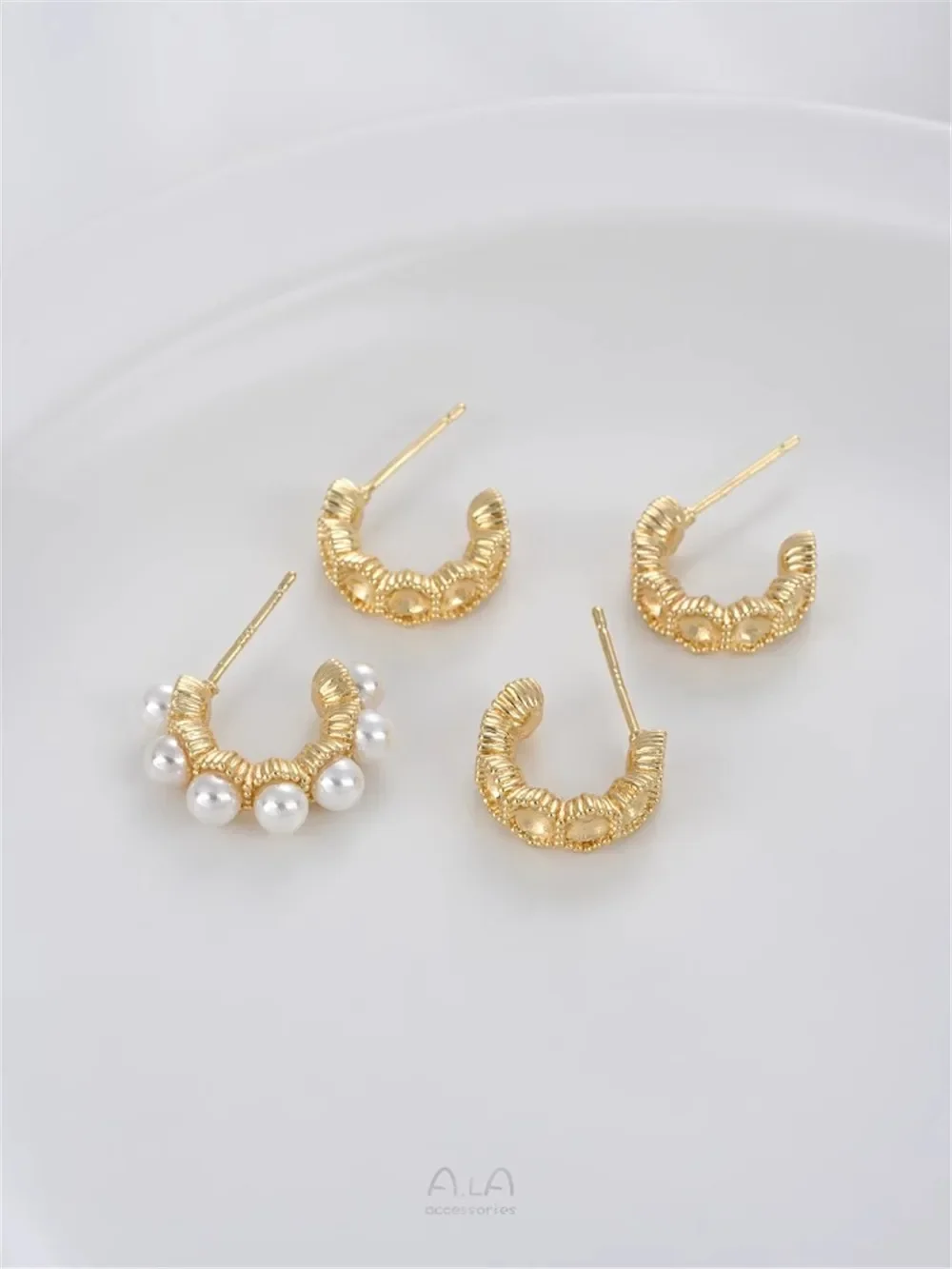 Серьги-гвоздики из серебра 925 пробы с позолотой 14K, с кружевными бусинами, для самостоятельного изготовления, с жемчугом, аксессуары E356